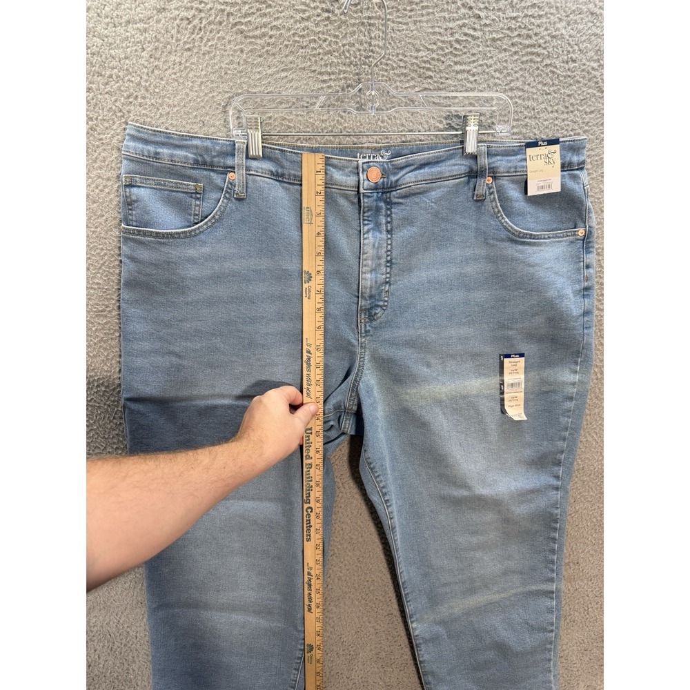 Terra & Sky Jeans Womens 24W Petite Blue Core Straight Stretch Distressed Preppy - Picture 5 of 9